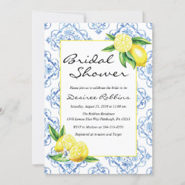 Lemon Bridal Shower Invitation, Blue Tegel Italiaa Kaart