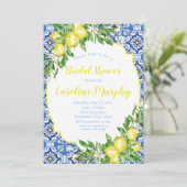 Lemon Bridal Shower Invitation, Blue Tegel Italiaa Kaart (Staand voorkant)