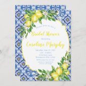 Lemon Bridal Shower Invitation, Blue Tegel Italiaa Kaart (Voorkant / Achterkant)