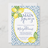 Lemon Bridal Shower Invitation, Blue Tegel Italiaa Kaart (Voorkant)