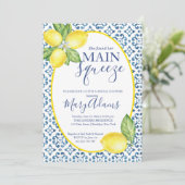 Lemon Bridal Shower Invitation, Blue Tegel Italiaa Kaart (Staand voorkant)