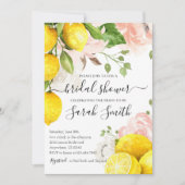 Lemon Bridal Shower Invitation met roze bloemen Kaart (Voorkant)