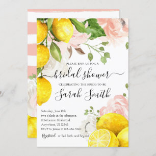 Lemon Bridal Shower Invitation met roze bloemen Kaart