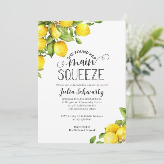 Lemon Bridal Shower Invitations - Main Squeeze Kaart (Staand voorkant)