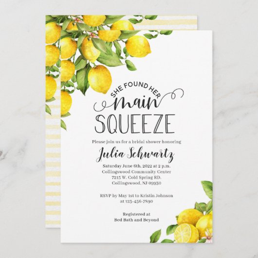 Lemon Bridal Shower Invitations - Main Squeeze Kaart (Voorkant / Achterkant)