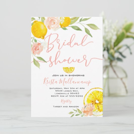 Lemon Bridal Shower Uitnodiging bruiloft bloemen  (Staand voorkant)