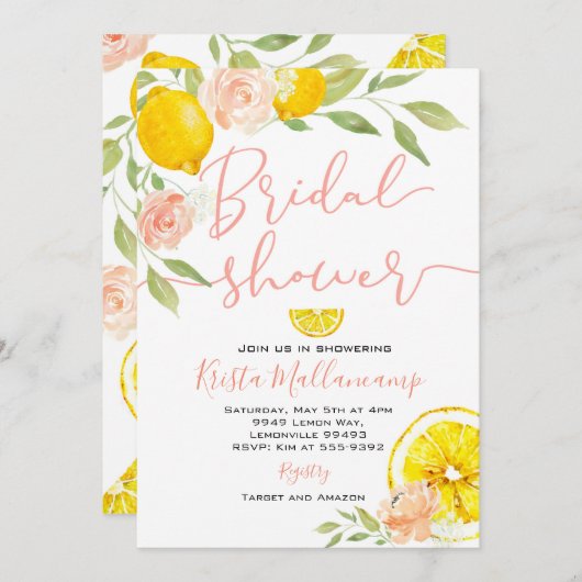 Lemon Bridal Shower Uitnodiging bruiloft bloemen (Voorkant / Achterkant)