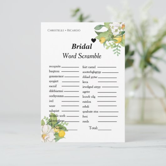 Lemon Bridal woord scramble vrijgezellenfeest spel Kaart (Staand voorkant)