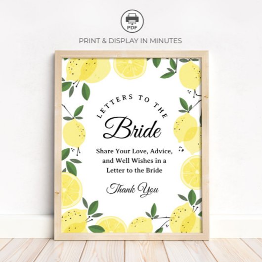 Lemon "Brieven aan de Bruid" Bruiloftsbord Poster
