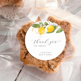 Lemon Bright Citrus Floral Baby shower Hartelijk d Ronde Sticker