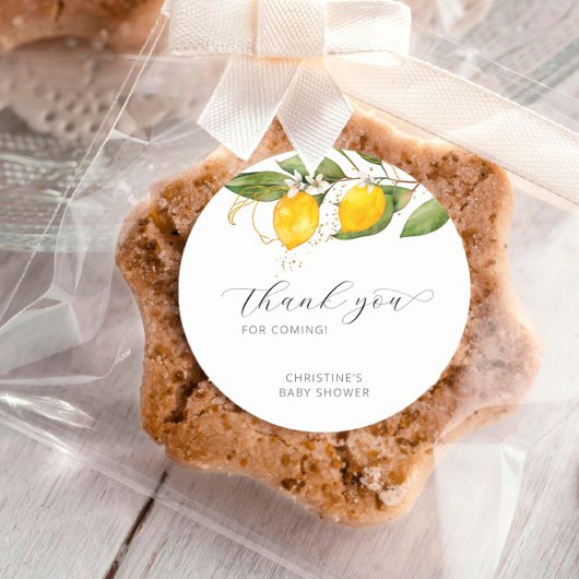 Lemon Bright Citrus Floral Baby shower Hartelijk d Ronde Sticker