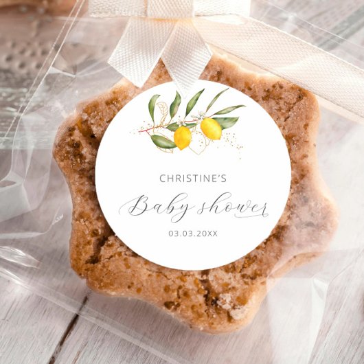 Lemon Bright Waterverf Citrus Floral Baby shower Ronde Sticker