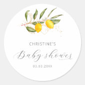 Lemon Bright Waterverf Citrus Floral Baby shower Ronde Sticker (Voorkant)