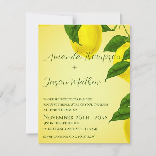  Lemon Bright Yellow Citrus Wedding Kaart (Voorkant)
