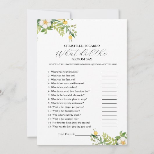 Lemon Bruid & bruidegom trivia vrijgezellenfeest s Aankondiging (Voorkant)