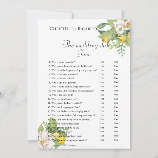 Lemon bruiloft schoen spel, vrijgezellenfeest spel aankondiging (Voorkant)