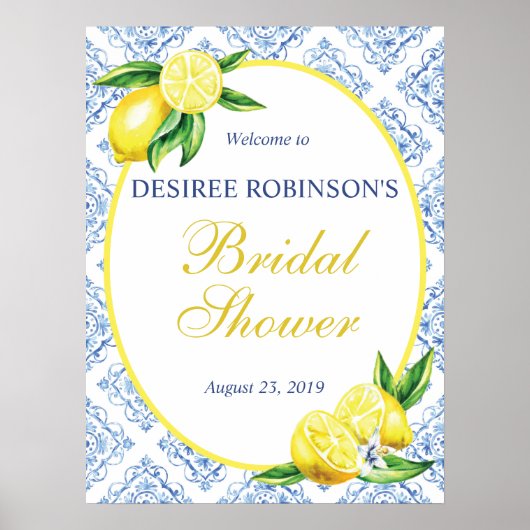 Lemon Bruiloft Welkom Bord Blauwe Tegel Italiaans Poster (Voorkant)