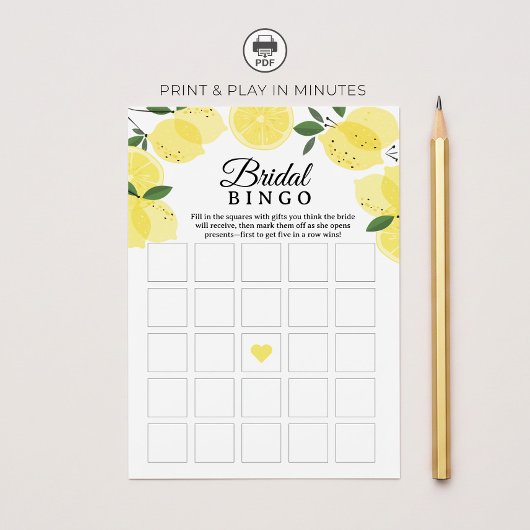 Lemon Bruiloftsfeest Bingo Spel Print Kaart