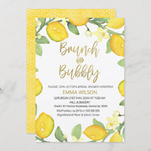 Lemon brunch en bubbly bridal doucheuitnodiging kaart
