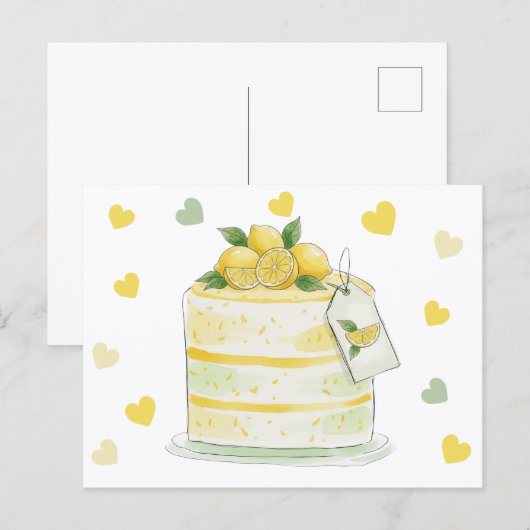 Lemon Cake Watercolor Briefkaart (Voorkant / Achterkant)