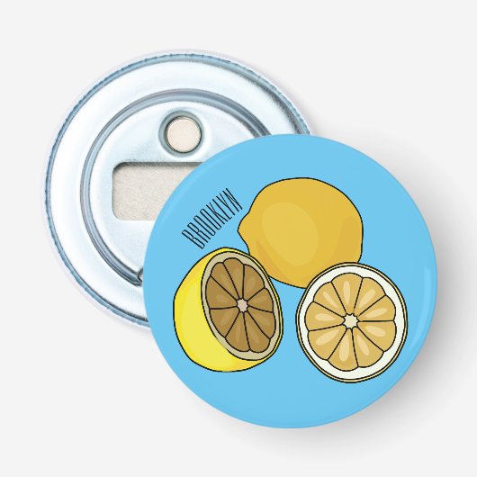 Lemon cartoon illustratie button flesopener (Voorkant)