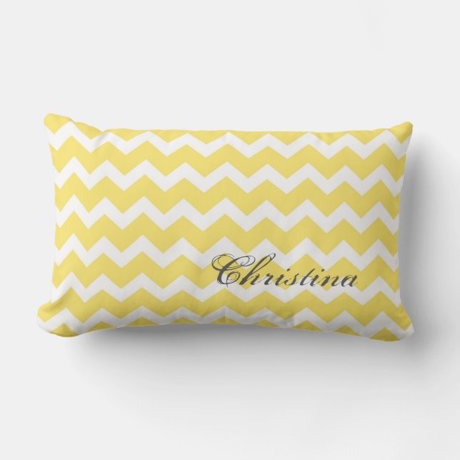Lemon Chevrons Pattern Monogram Pillow Kussen (Voorkant)