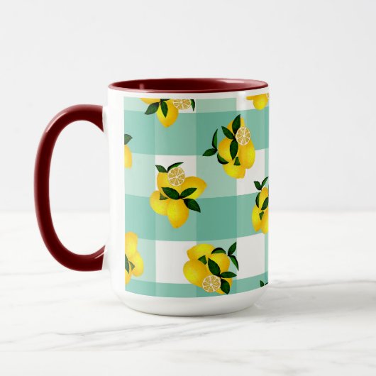 Lemon Chic Aqua Gingham Mok (Links)
