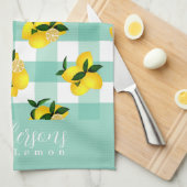 Lemon Chic Aqua Gingham Theedoek (Quarter Fold)