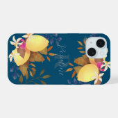 Lemon Chic Monogram Turquoise iPhone 15 Case (Achterkant horizontaal)