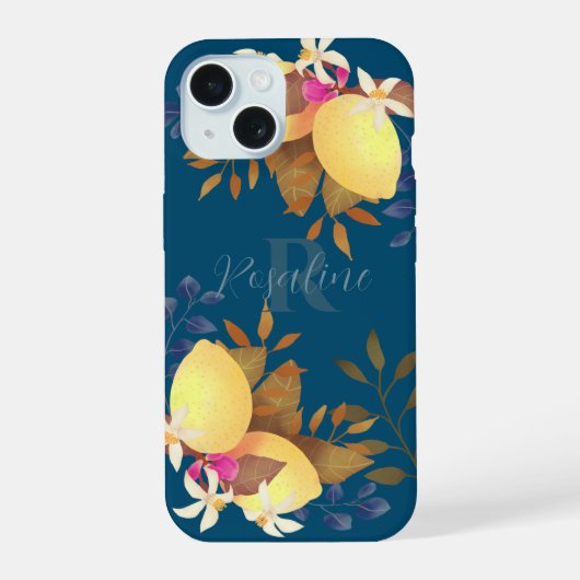 Lemon Chic Monogram Turquoise iPhone 15 Case (Achterkant)