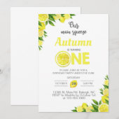 Lemon, citroenmeisje, eerste verjaardag uitnodigin kaart (Voorkant / Achterkant)