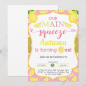 Lemon, citroenmeisje, eerste verjaardag uitnodigin kaart (Voorkant / Achterkant)