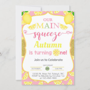 Lemon, citroenmeisje, eerste verjaardag uitnodigin kaart