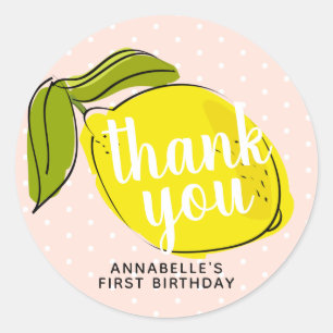 Lemon Citrus 1st Birthday Blush Pink Bedankt Ronde Sticker