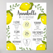 Lemon Citrus 1st Birthday Milestone Roze Poster (Voorkant)