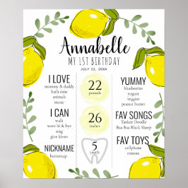Lemon Citrus 1st Birthday Milestone Roze Poster