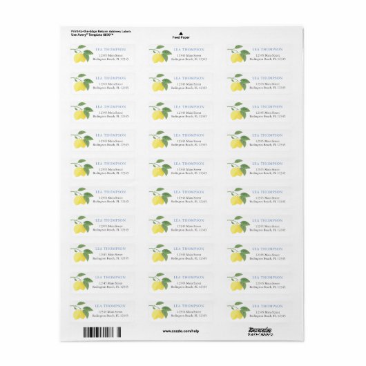 Lemon Citrus Adresetiketten Etiket (Full Sheet)