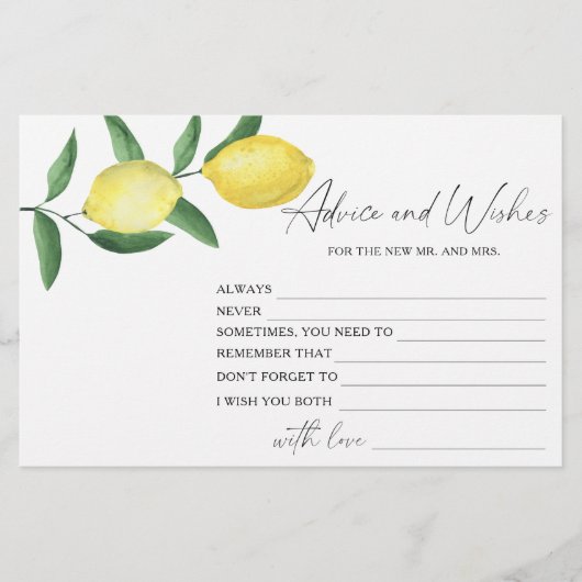 Lemon Citrus - Advies aan het Vrijgezellenfeest en Briefpapier (Voorkant)