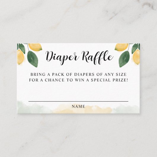 Lemon Citrus Baby shower Game Diaper Raffle Card Visitekaartje (Voorkant)