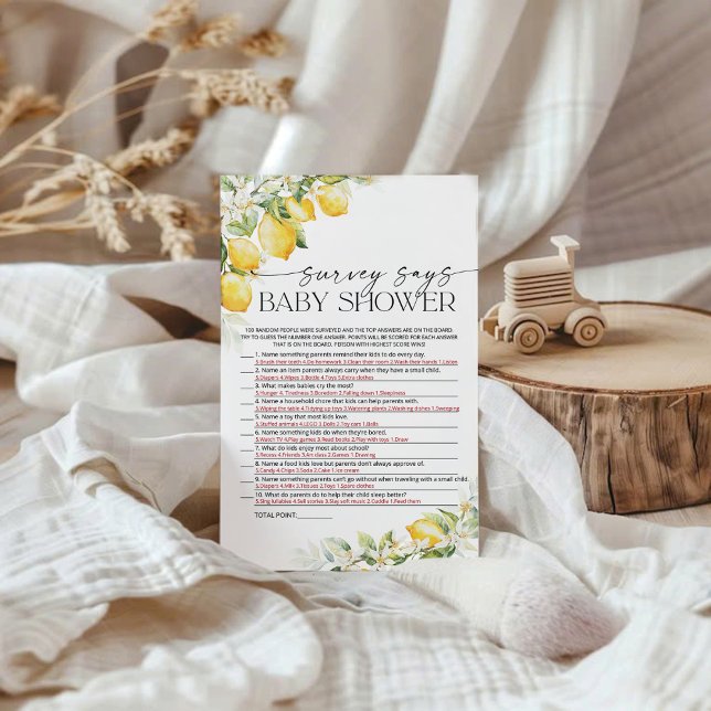 Lemon Citrus Baby shower Survey Zegt Game Kaart (Creator heeft geüpload)