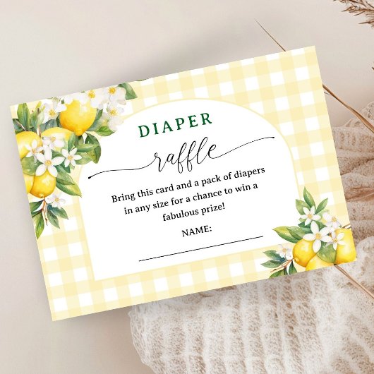 Lemon Citrus Baby Shower Yellow Diaper Raffle Informatiekaartje