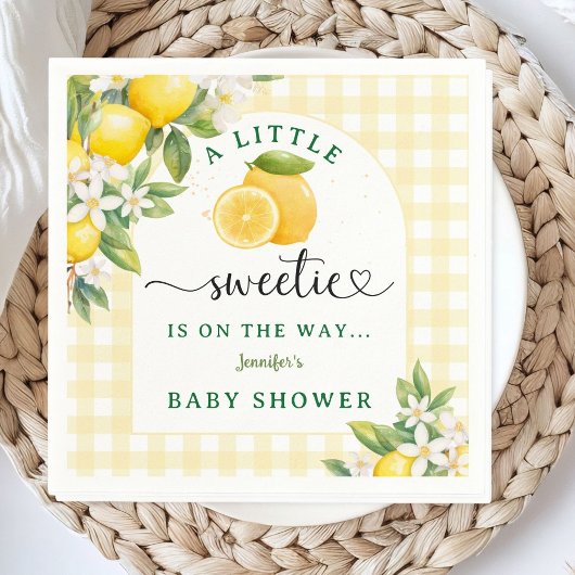 Lemon Citrus Baby Shower Yellow Gingham Servet