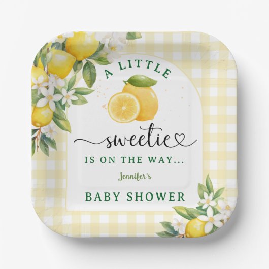 Lemon Citrus Baby Shower Yellow Papieren Bordje (Voorkant)