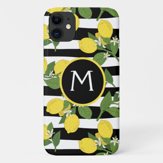 Lemon Citrus Black Stripes Yellow iPhone Case (Achterkant)
