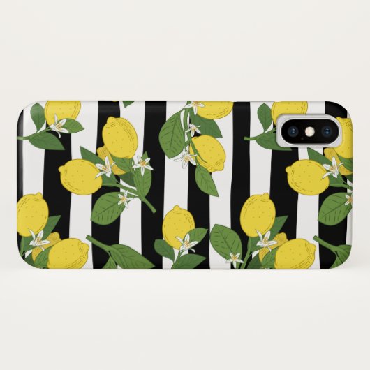 Lemon Citrus Black Stripes Yellow iPhone Case (Achterkant (horizontaal))