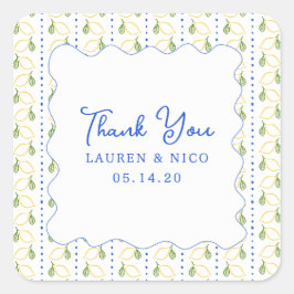 Lemon Citrus Blauw & Geel Huwelijk Dank u Vierkante Sticker