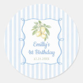 Lemon Citrus Blauwe Verjaardag Ronde Sticker (Voorkant)
