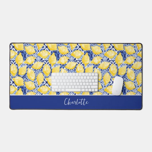 Lemon Citrus Blue Mediterranean Personalized Bureaumat (Keyboard & Muis)