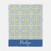 Lemon Citrus Blue Mediterranean Tile Pattern Fleece Deken (Voorkant)