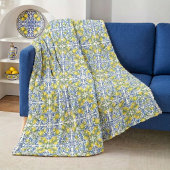 Lemon Citrus Blue Mediterranean Tile Pattern Fleece Deken